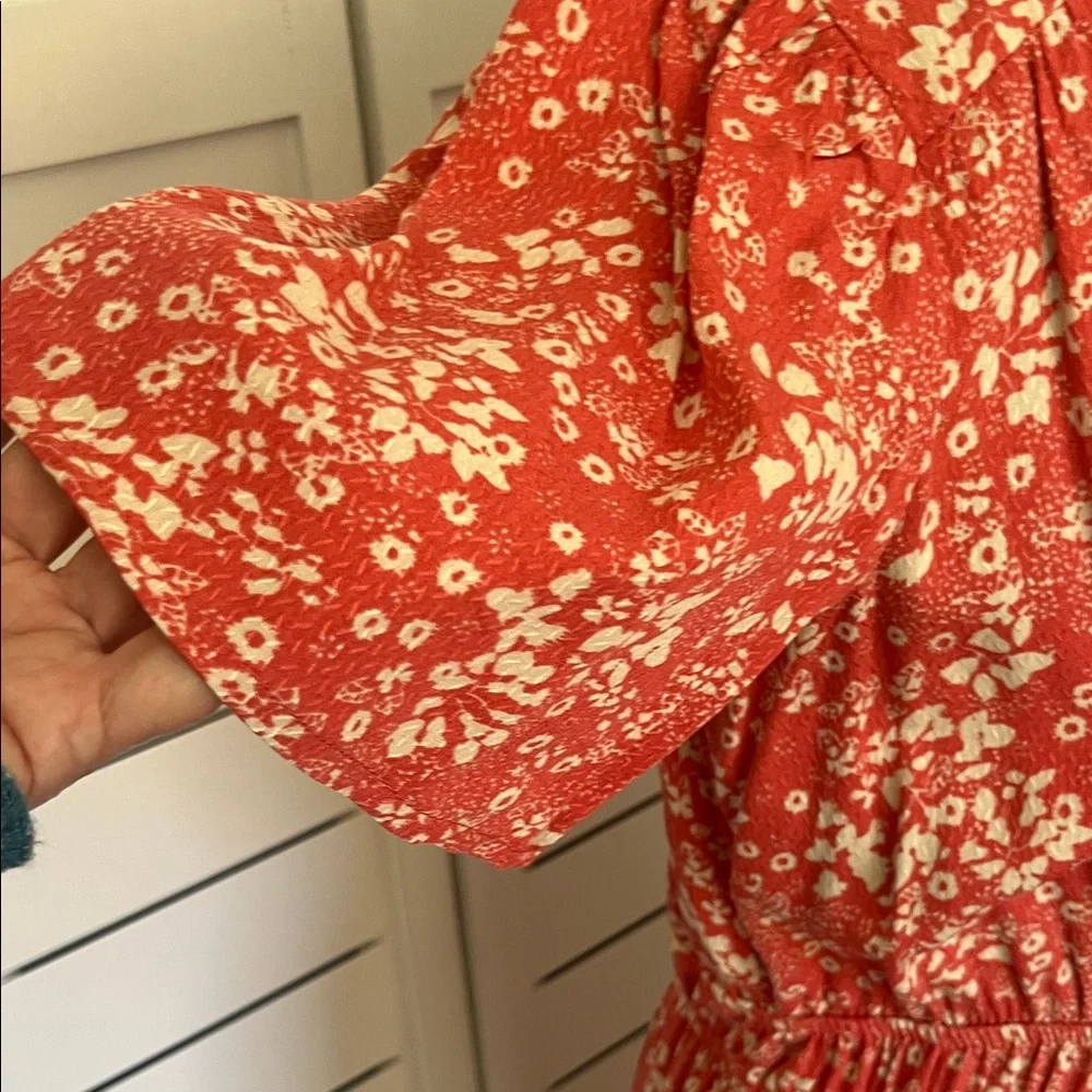 NWT Knox Rose Boho Pink Red Floral Maxi Smock Waist Dress with Cream Print Sz M - Picture 6 of 11